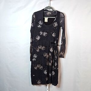 Fuzzi  Womens Multicolor Floral Italian Lined Long Sleeve Tule Shift Dress Sz M